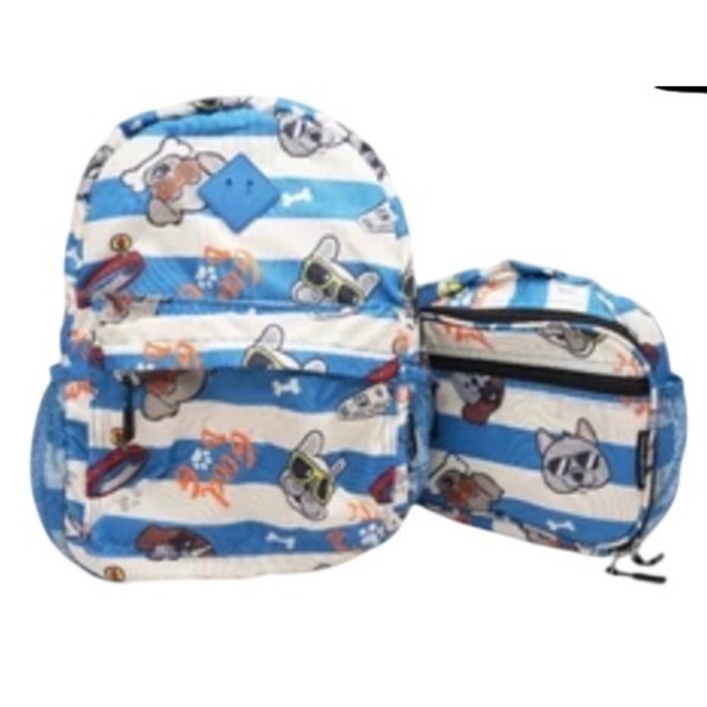 Travelers Club Backpack Kids‎ Small Blue White Striped Frenchie Dog